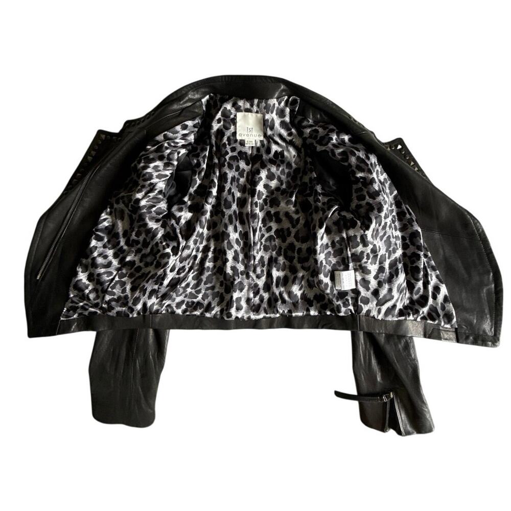 1st Avenue Womens Lambskin Leather Studded Moto Jacket Black Cropped Large EUC - Picture 4 of 16